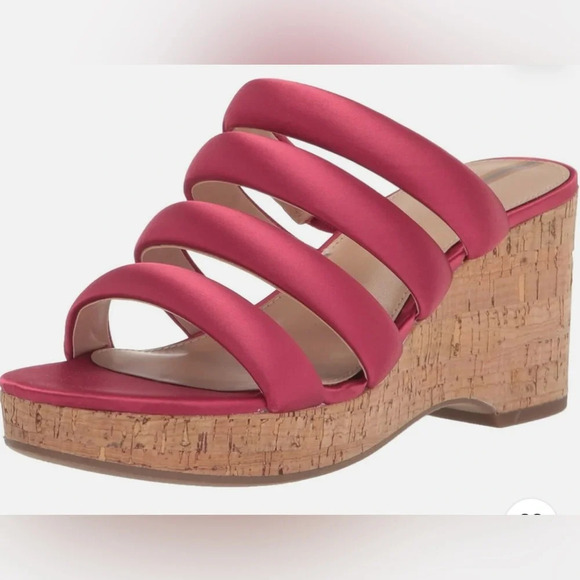 Sam Edelman Womens Fuchsia Satin Strappy Open Toe Cork Wedge Sandals Sz 8 M NIB - Picture 1 of 9